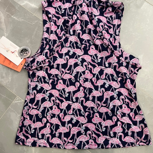 X by Gottex Women's Flamingo Ruffle Sleeveless Golf Polo Shirt NWT - Picture 2 of 13